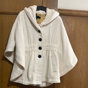Steve Madden Ivory Hooded Cape with Black Buttons